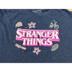 Stranger Things Womens Graphic Tee T-shirt XXL 2X Netflix Heather Blue Pink Logo